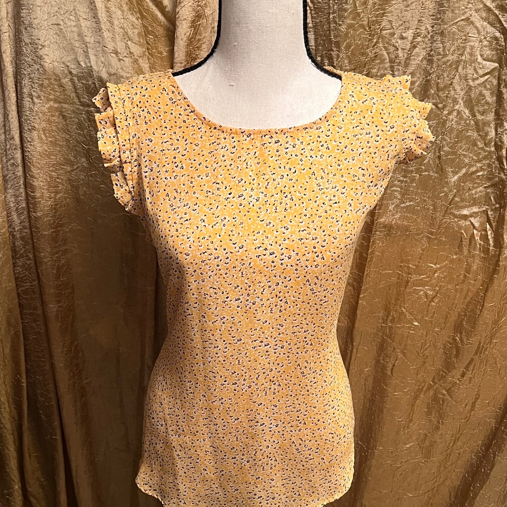 Adrianna Papell Yellow Floral Blouse